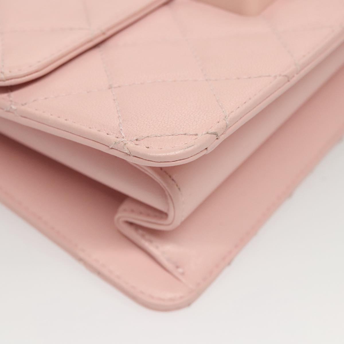 CHANEL Matelasse25 Single Flap Chain Shoulder Bag Lamb Skin Pink CC Auth BA1256AM