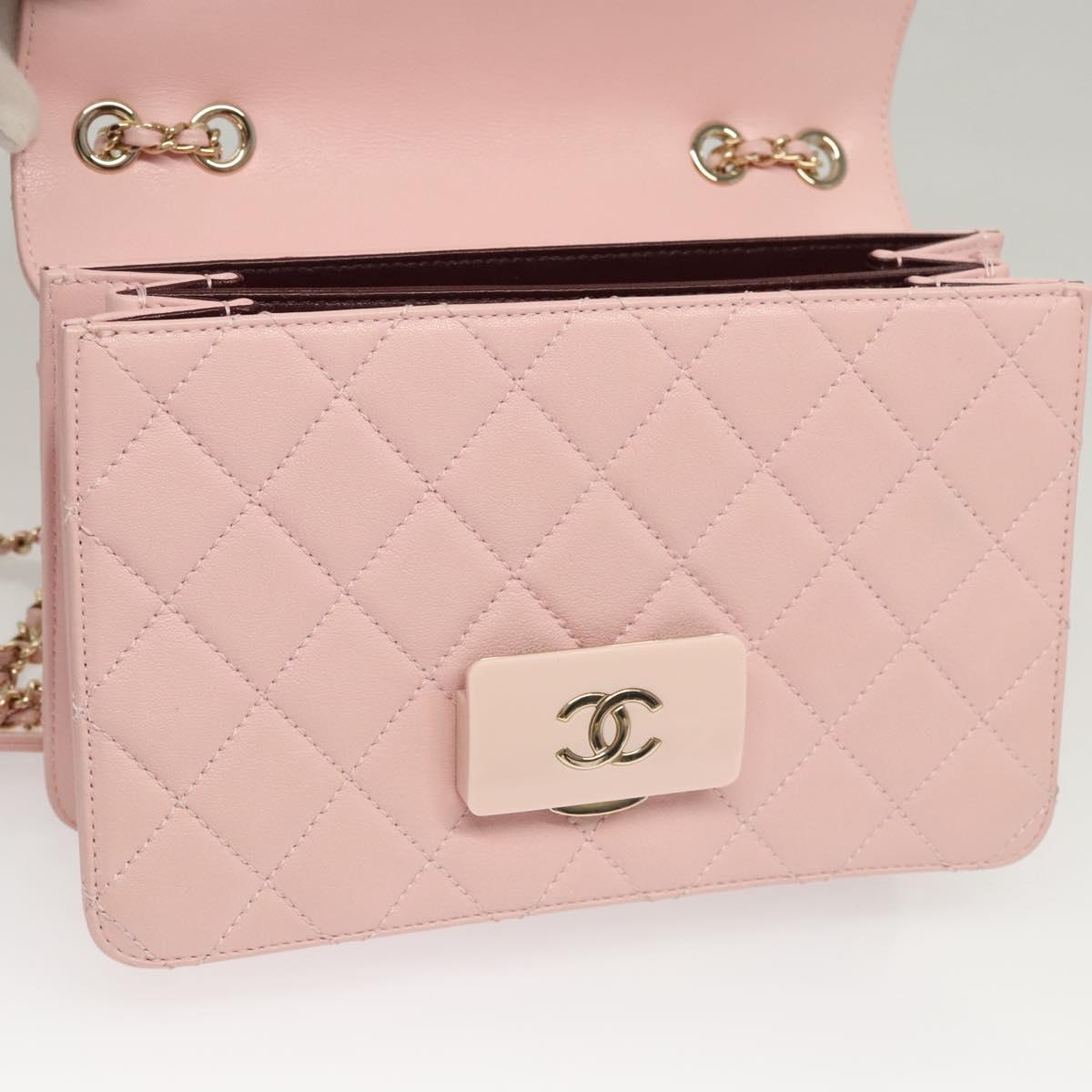 CHANEL Matelasse25 Single Flap Chain Shoulder Bag Lamb Skin Pink CC Auth BA1256AM