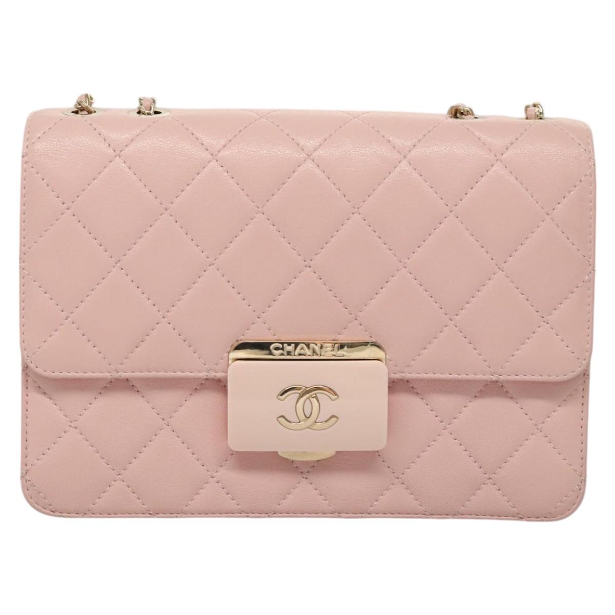 CHANEL Matelasse25 Single Flap Chain Shoulder Bag Lamb Skin Pink CC Auth BA1256AM