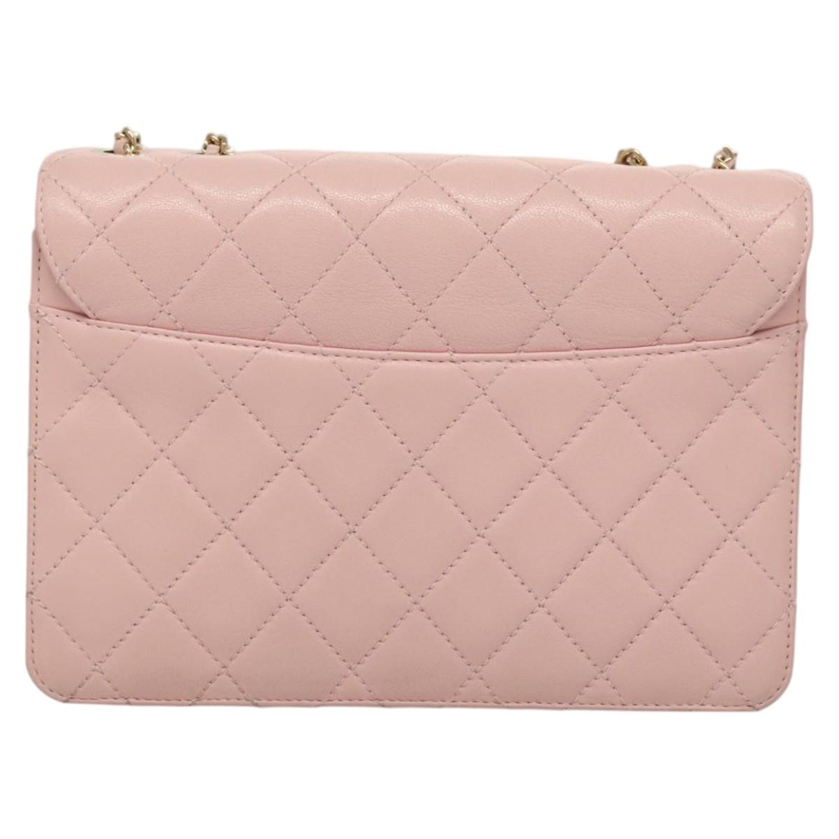 CHANEL Matelasse25 Single Flap Chain Shoulder Bag Lamb Skin Pink CC Auth BA1256AM