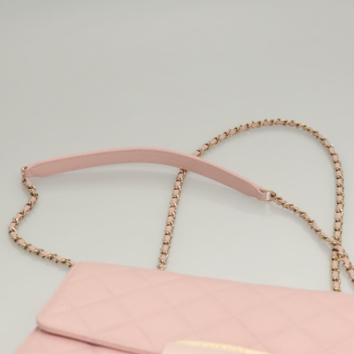 CHANEL Matelasse25 Single Flap Chain Shoulder Bag Lamb Skin Pink CC Auth BA1256AM