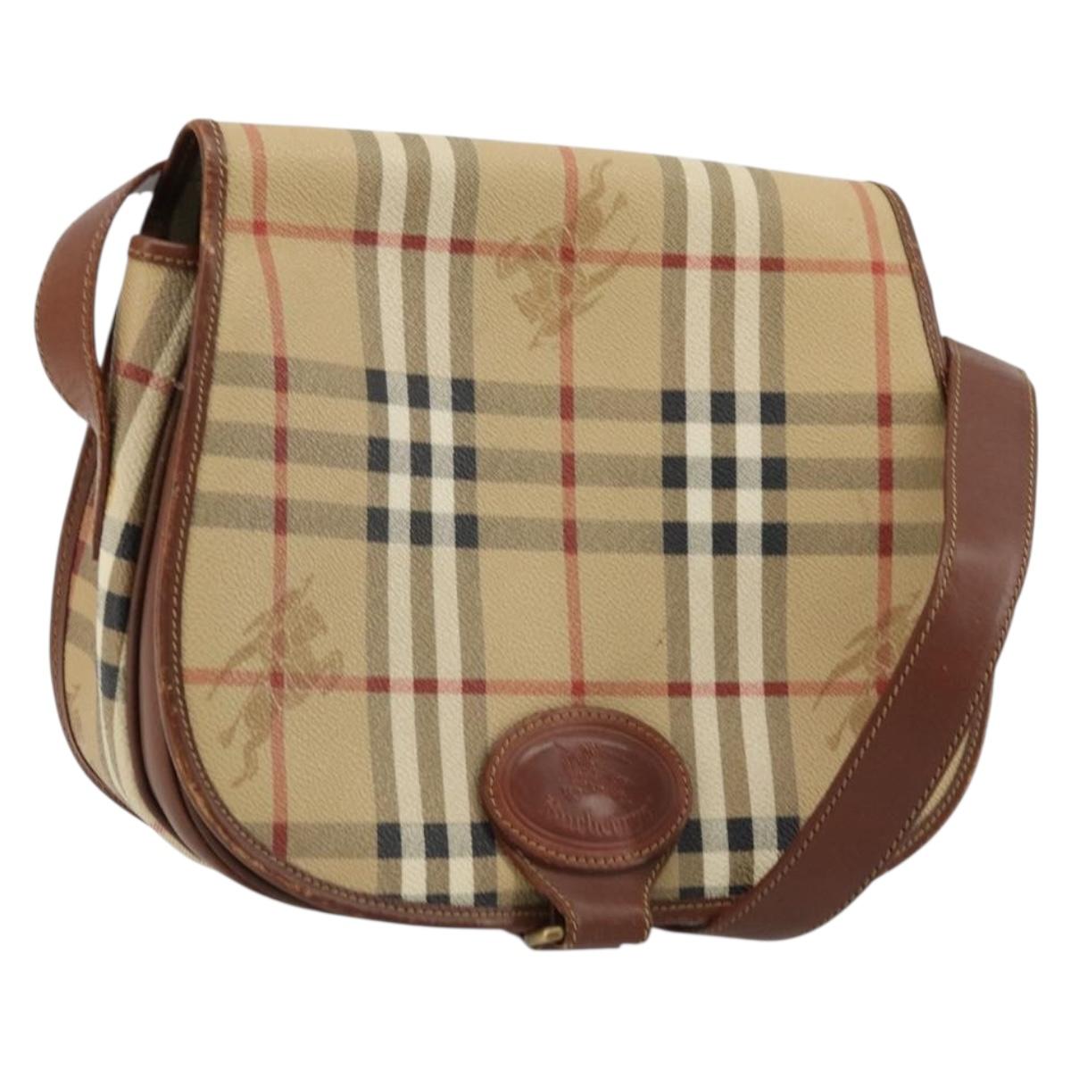 Burberrys Nova Check Shoulder Bag PVC Beige Gold Auth BA12570