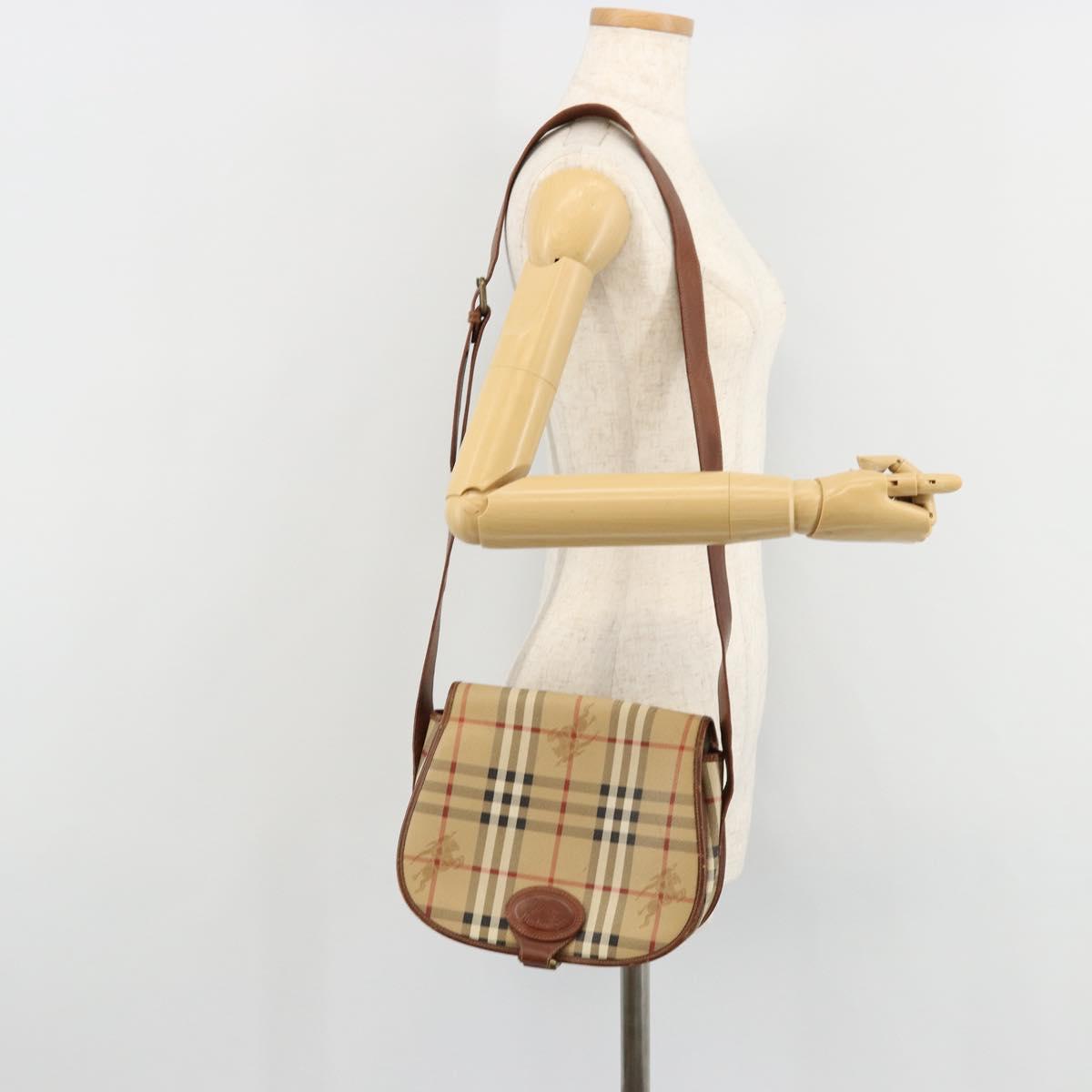 Burberrys Nova Check Shoulder Bag PVC Beige Gold Auth BA12570