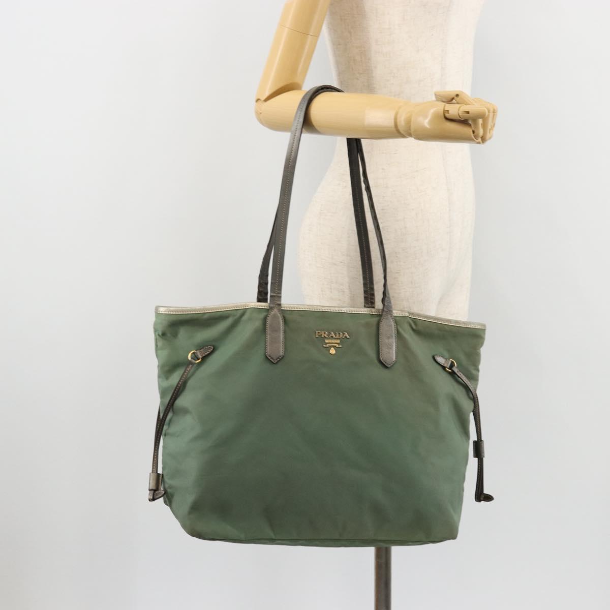 PRADA Tote Bag Nylon Green Gold Auth BA12579