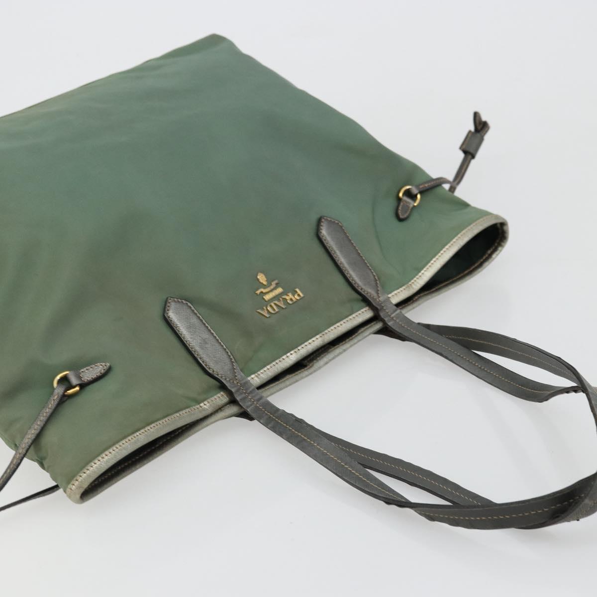 PRADA Tote Bag Nylon Green Gold Auth BA12579