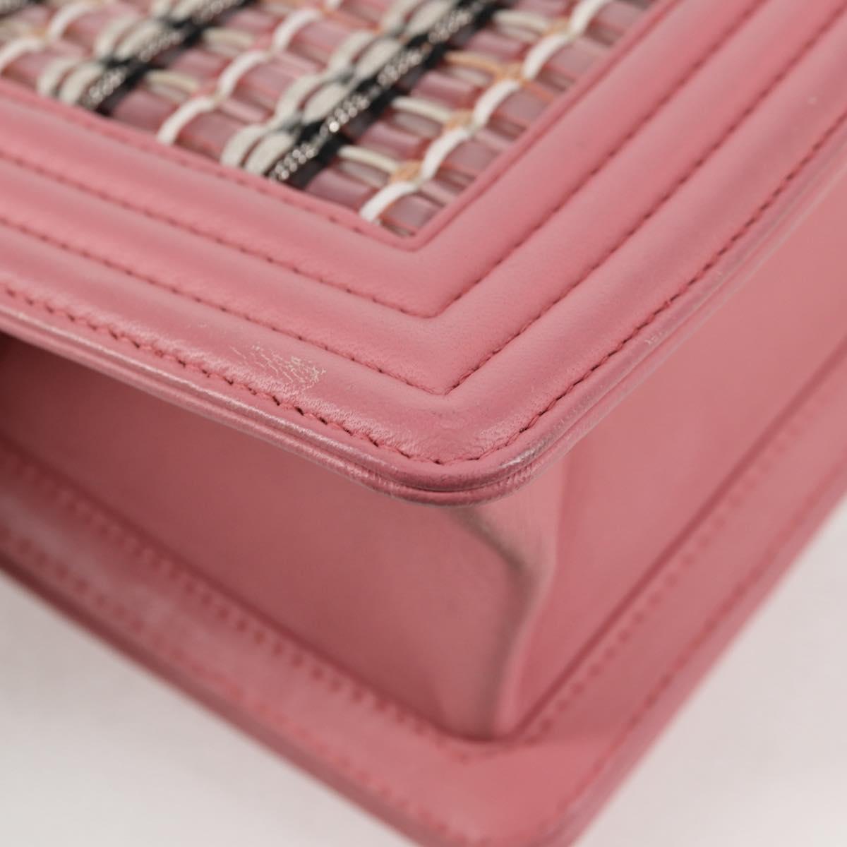 CHANEL Chain Matelasse Boy Chanel 20 Bag Lamb Skin Pink CC Auth BA1257AM