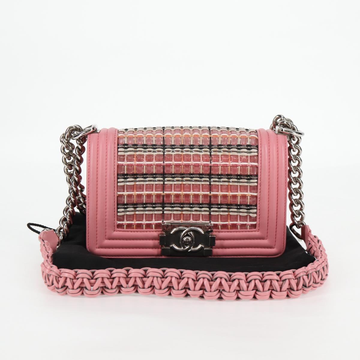CHANEL Chain Matelasse Boy Chanel 20 Bag Lamb Skin Pink CC Auth BA1257AM
