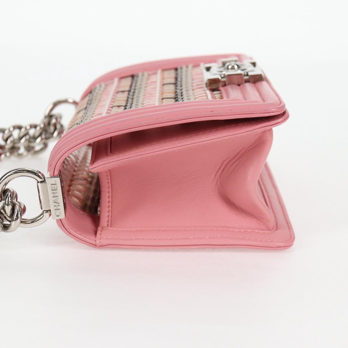 CHANEL Chain Matelasse Boy Chanel 20 Bag Lamb Skin Pink CC Auth BA1257AM