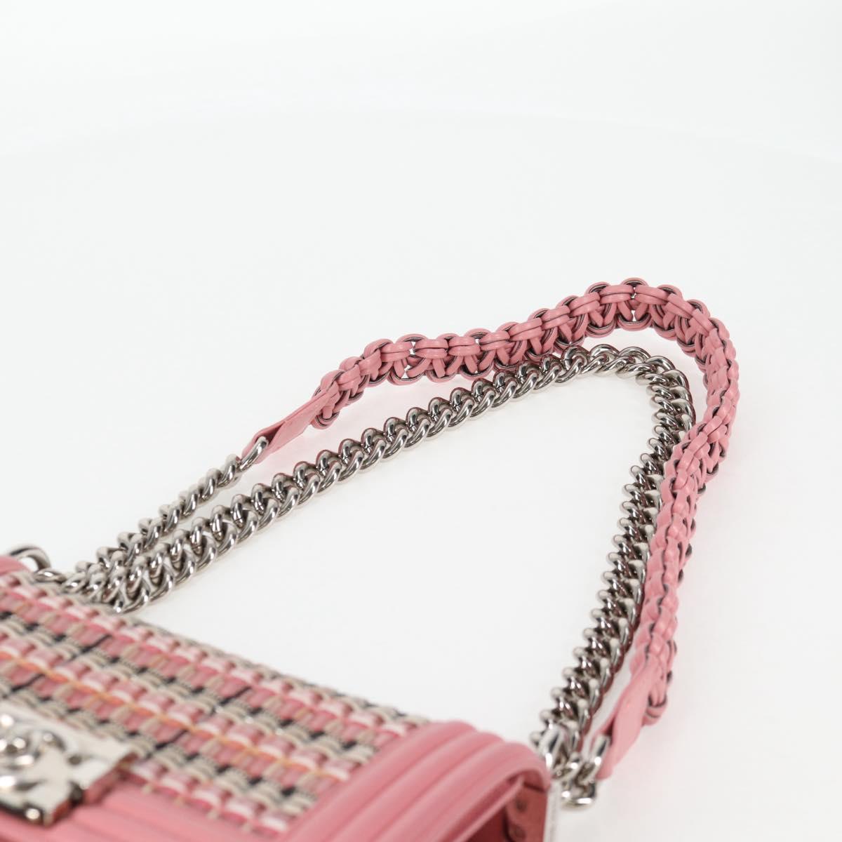 CHANEL Chain Matelasse Boy Chanel 20 Bag Lamb Skin Pink CC Auth BA1257AM
