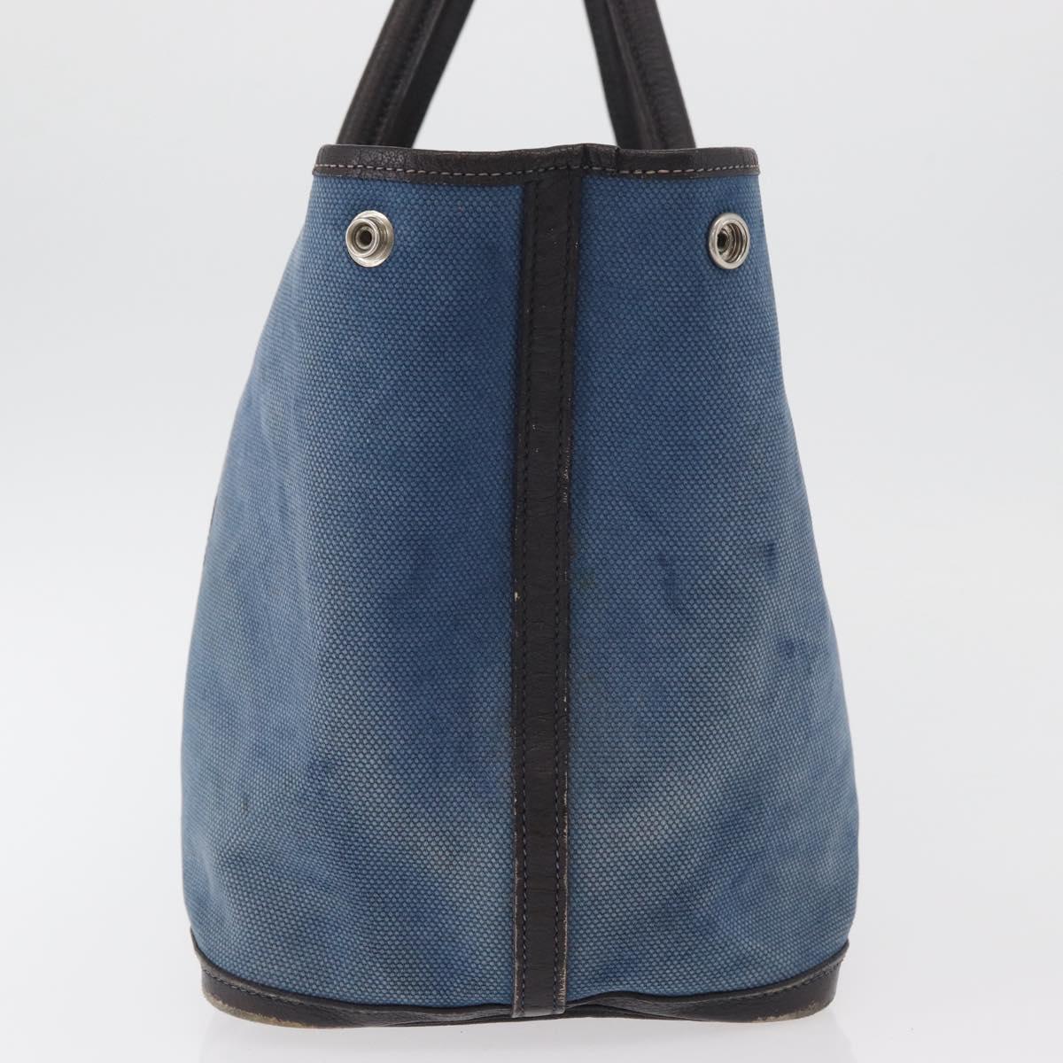 HERMES Garden Party PM Hand Bag Canvas Blue Silver Auth BA12580