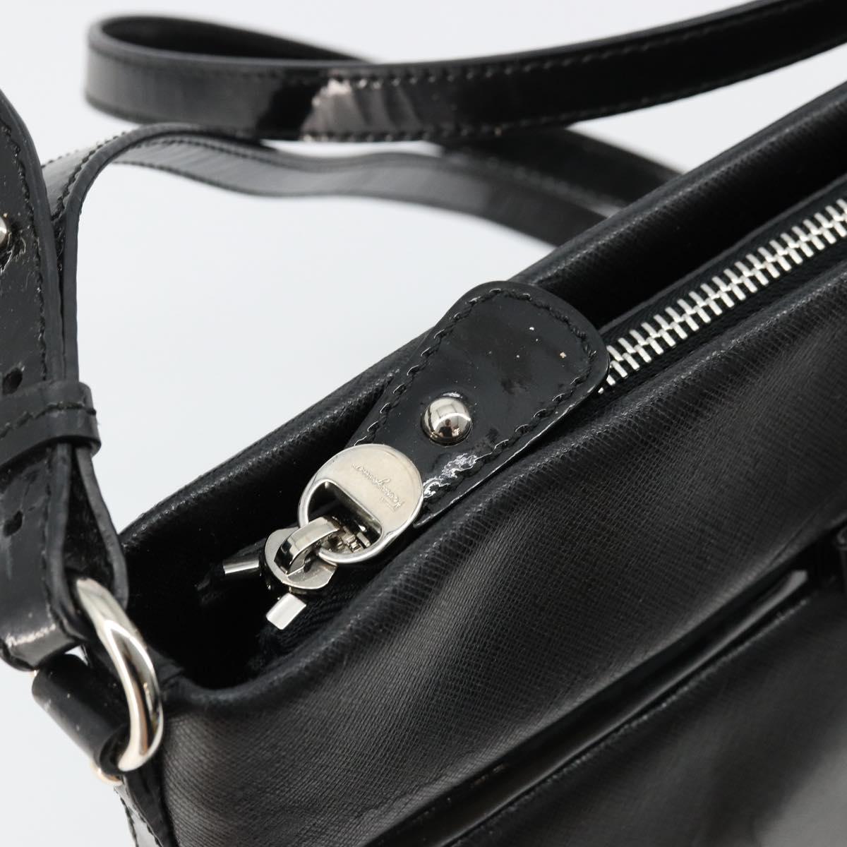 Salvatore Ferragamo Vara Ribbon Shoulder Bag Leather Silver Black Auth BA12583