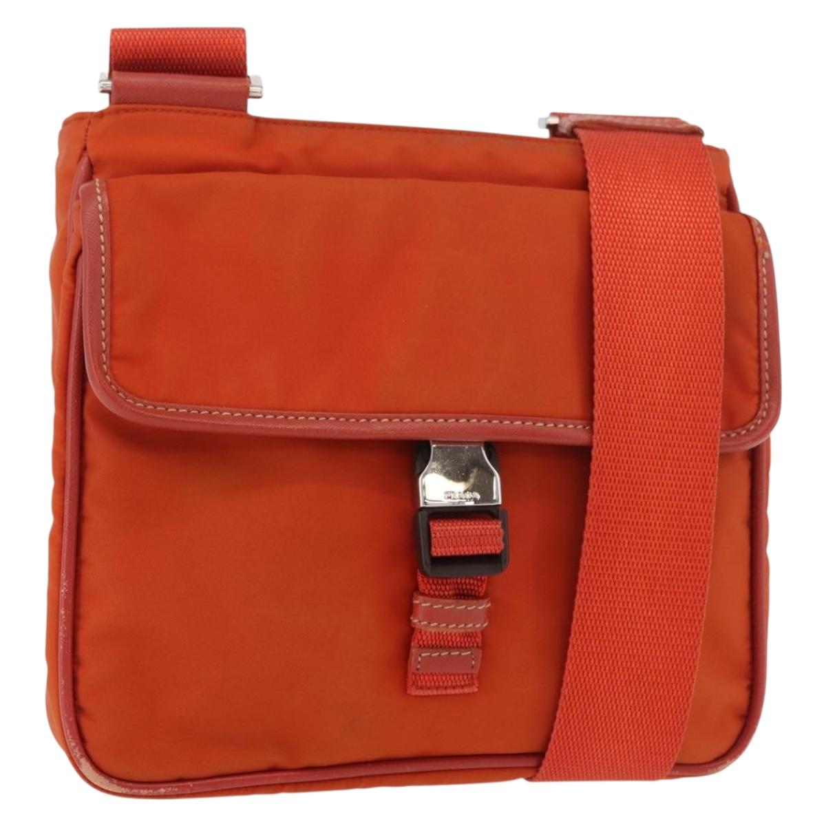 PRADA Shoulder Bag Nylon Orange Silver Auth BA12584A