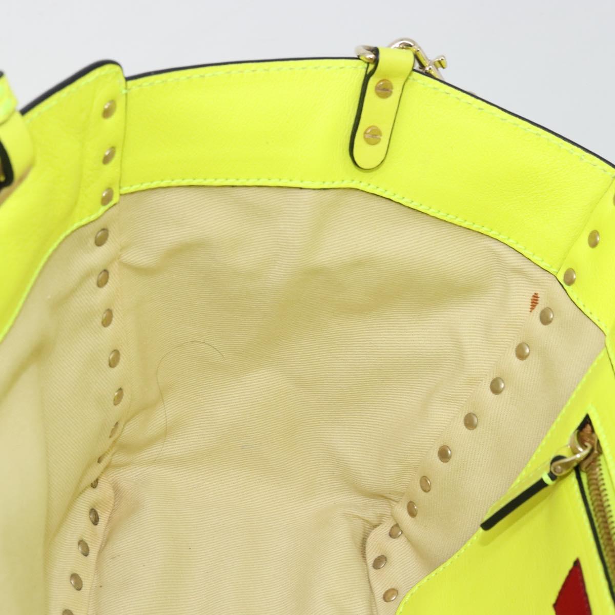VALENTINO Tote Bag Leather 2way Yellow Gold Auth BA12585A