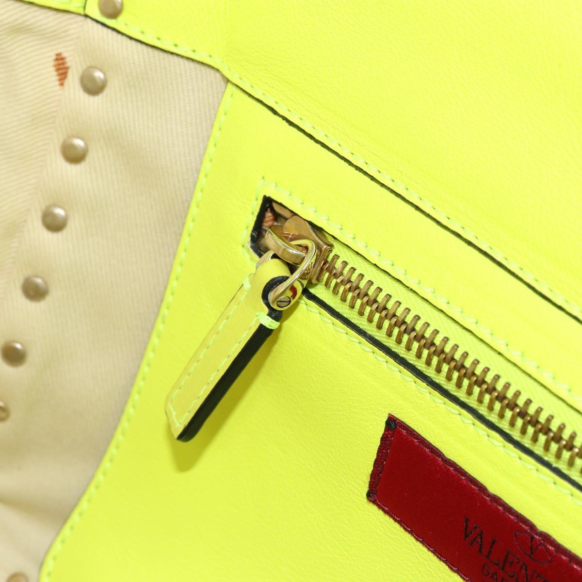 VALENTINO Tote Bag Leather 2way Yellow Gold Auth BA12585A