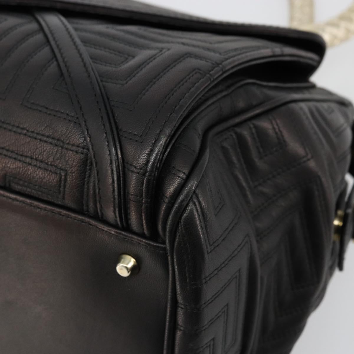Gianni Versace Hand Bag Leather Black Gold Auth BA12587A
