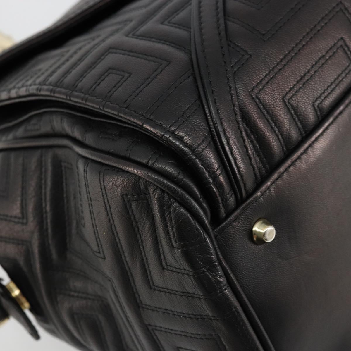Gianni Versace Hand Bag Leather Black Gold Auth BA12587A