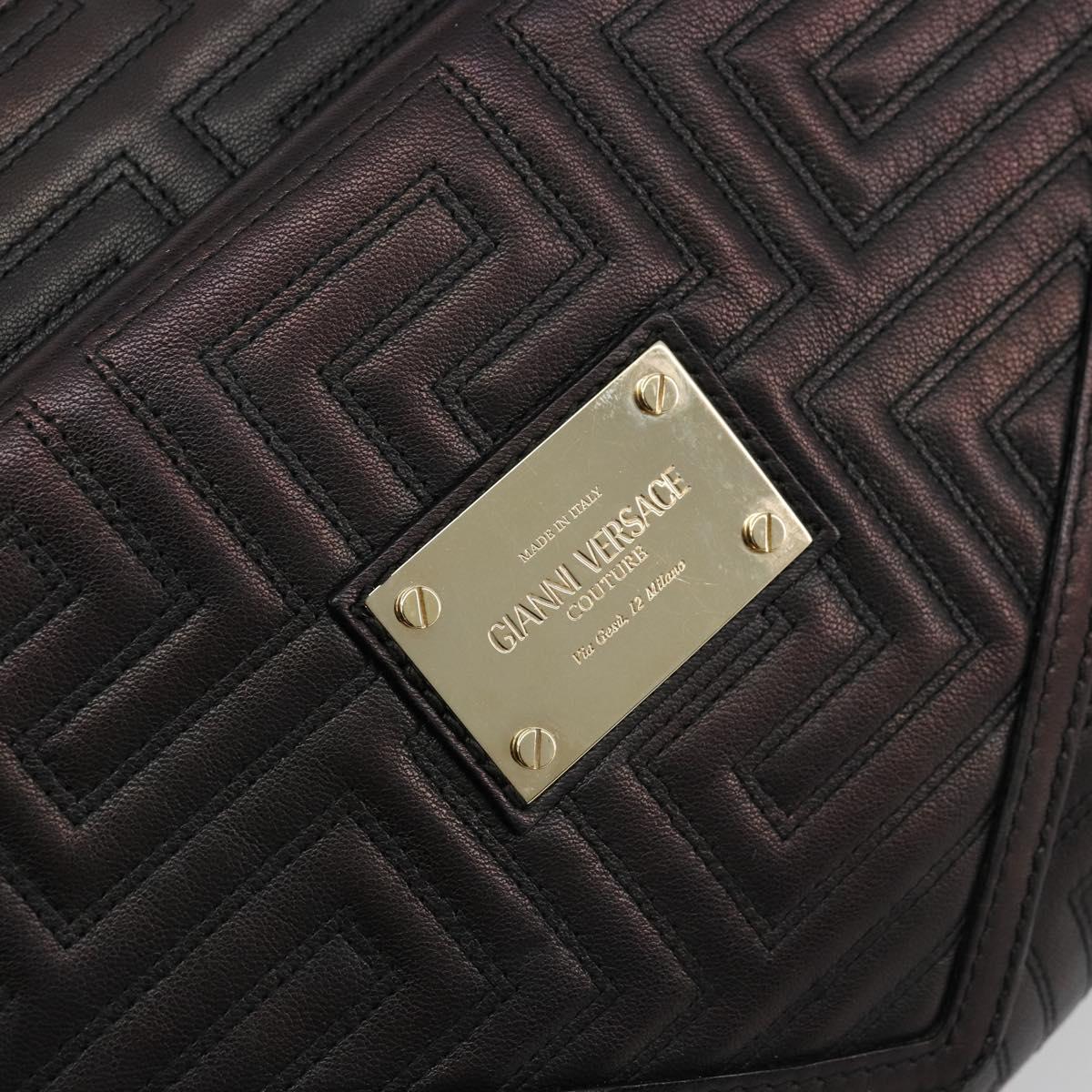 Gianni Versace Hand Bag Leather Black Gold Auth BA12587A