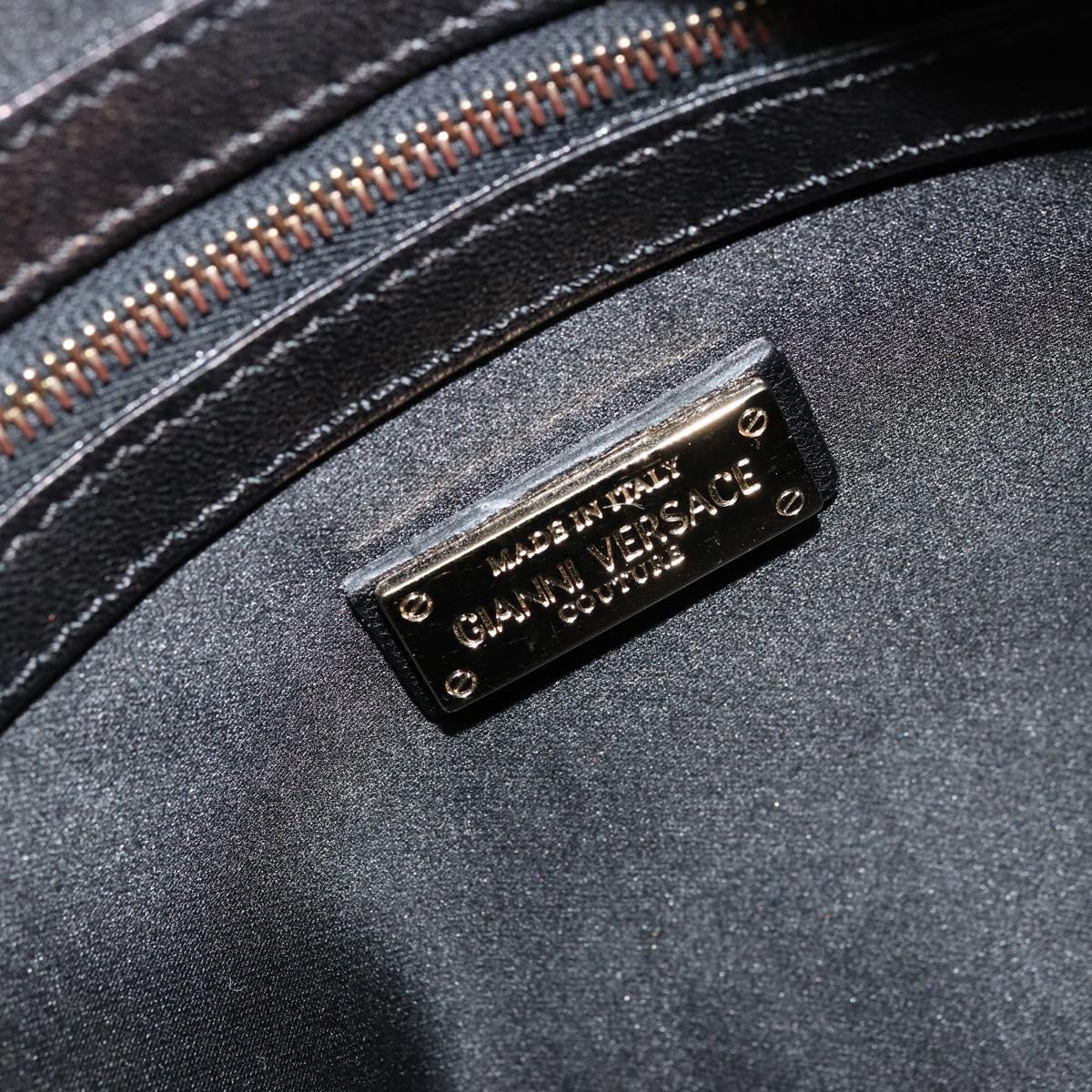 Gianni Versace Hand Bag Leather Black Gold Auth BA12587A