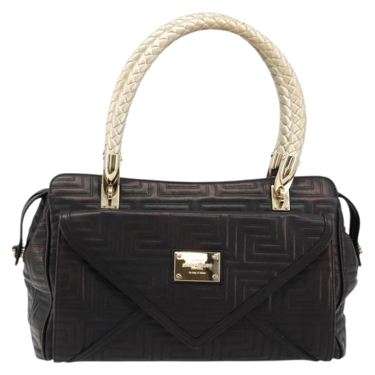 Gianni Versace Hand Bag Leather Black Gold Auth BA12587A