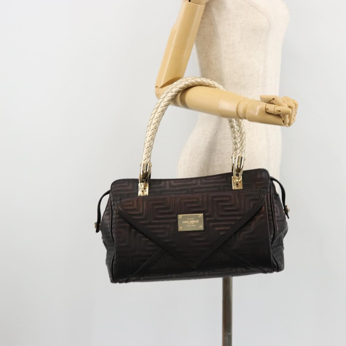Gianni Versace Hand Bag Leather Black Gold Auth BA12587A