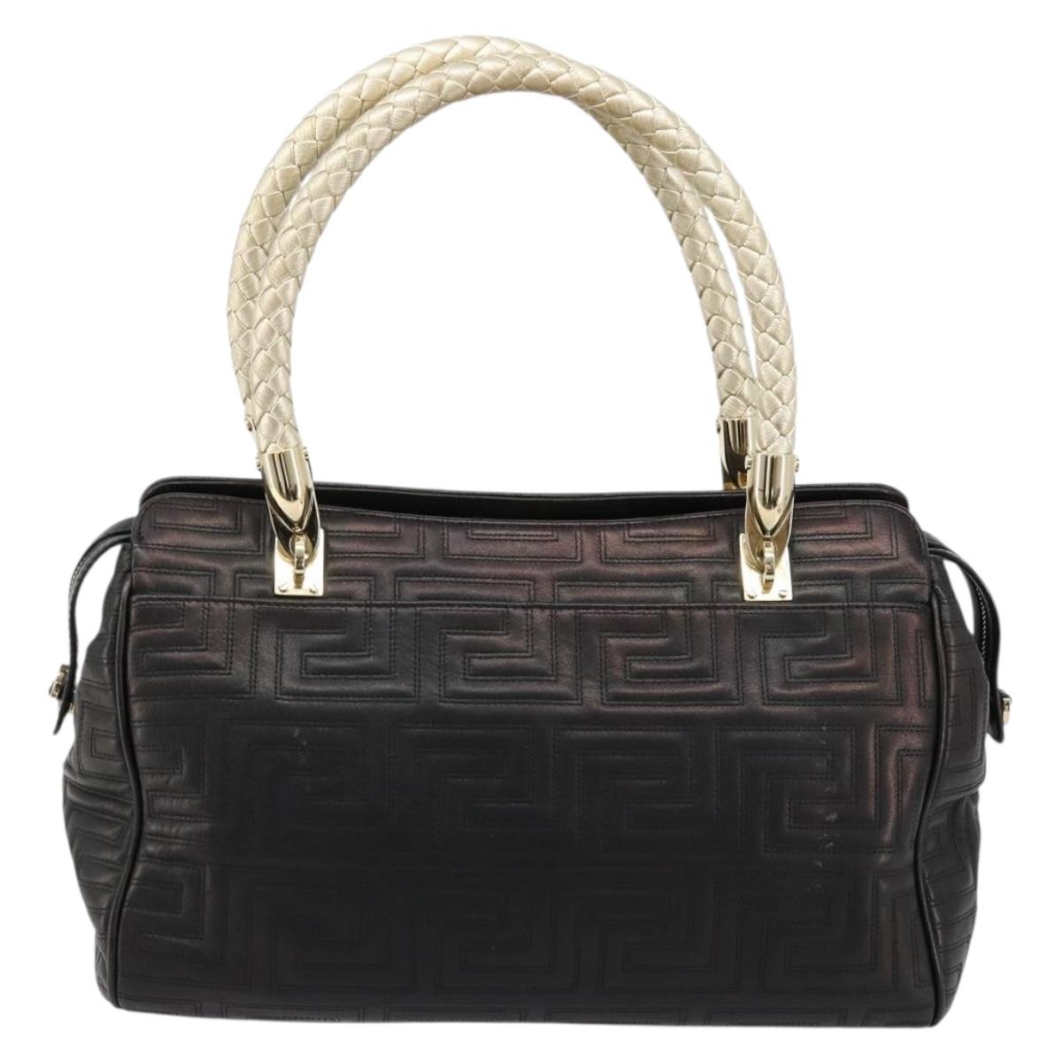 Gianni Versace Hand Bag Leather Black Gold Auth BA12587A