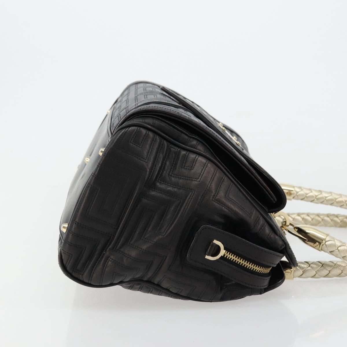Gianni Versace Hand Bag Leather Black Gold Auth BA12587A