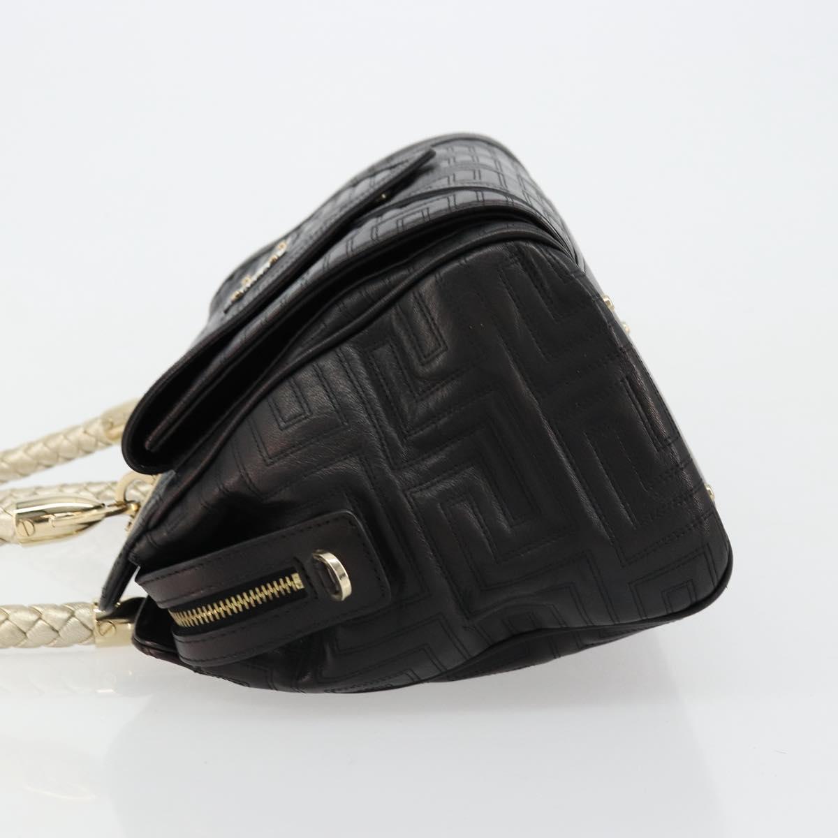 Gianni Versace Hand Bag Leather Black Gold Auth BA12587A