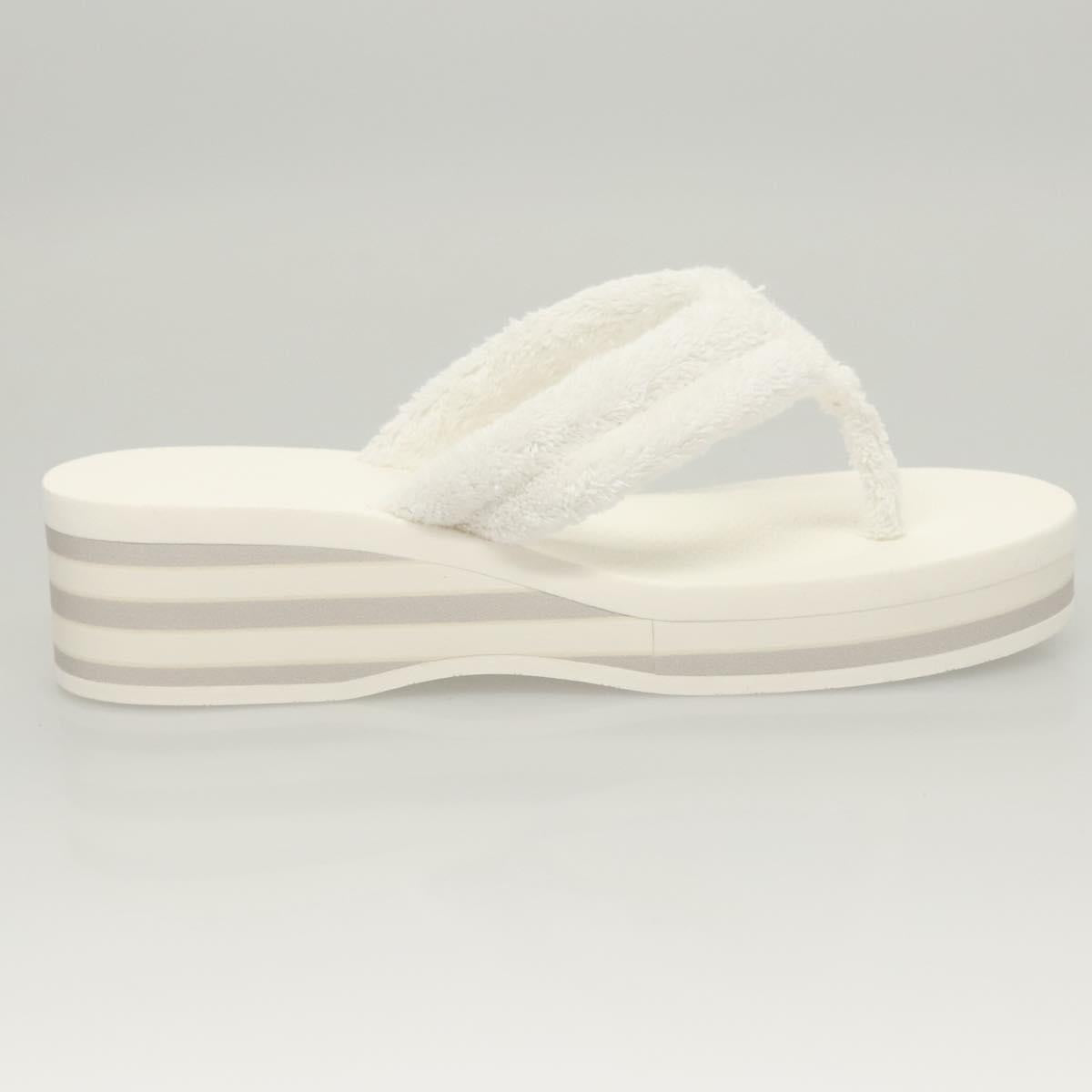 CHANEL Beach Sandals Cotton 39C White CC Auth BA1259SM