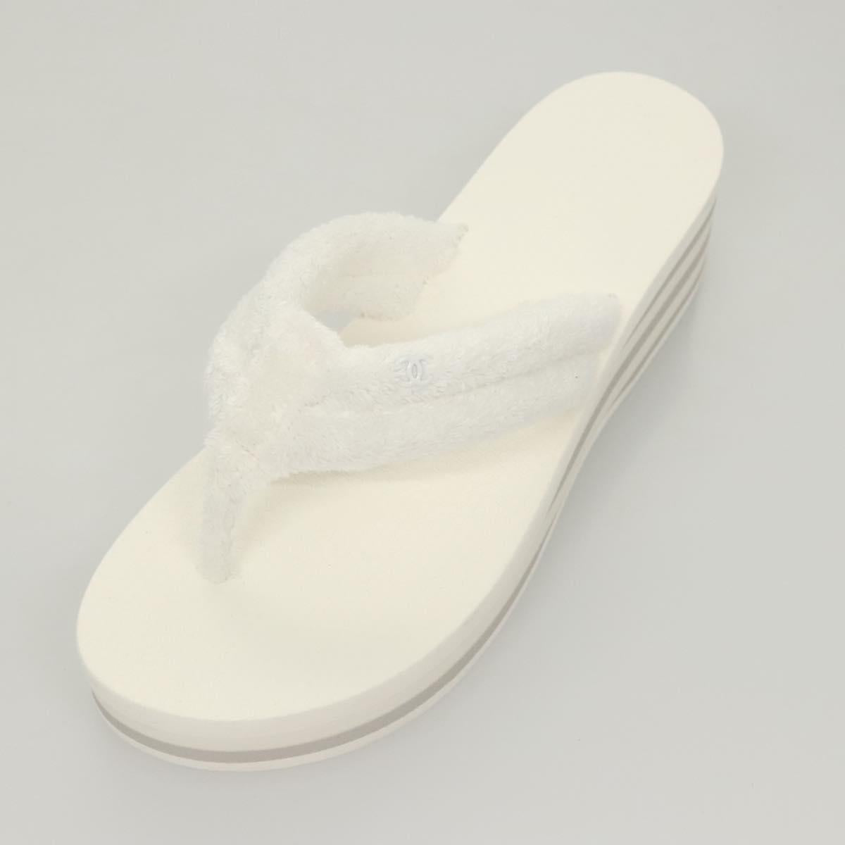 CHANEL Beach Sandals Cotton 39C White CC Auth BA1259SM