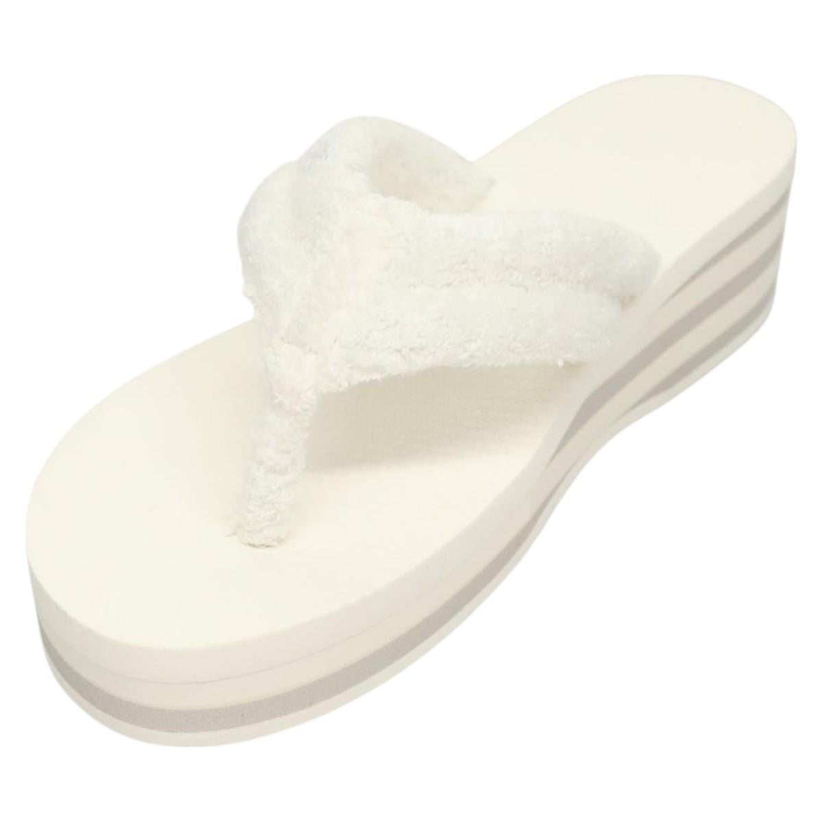 CHANEL Beach Sandals Cotton 39C White CC Auth BA1259SM