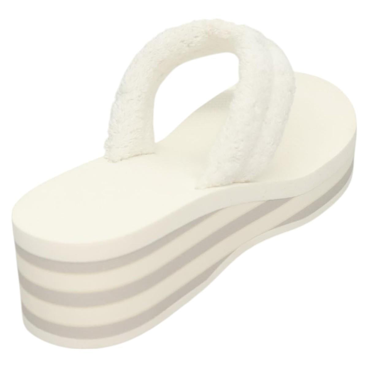 CHANEL Beach Sandals Cotton 39C White CC Auth BA1259SM