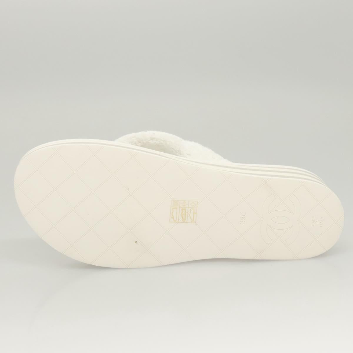 CHANEL Beach Sandals Cotton 39C White CC Auth BA1259SM