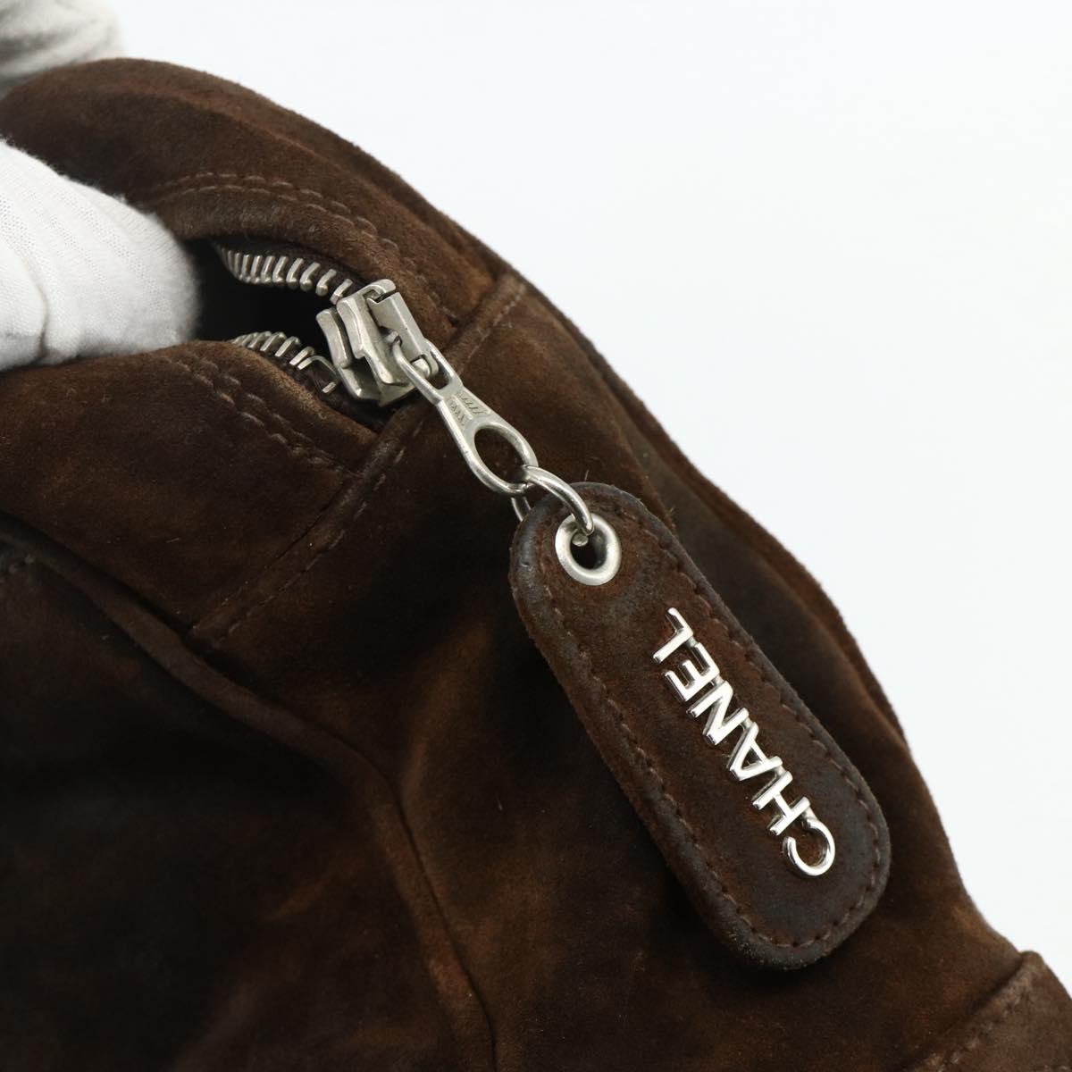 CHANEL Chain Shoulder Bag Suede Brown Silver CC Auth BA12605