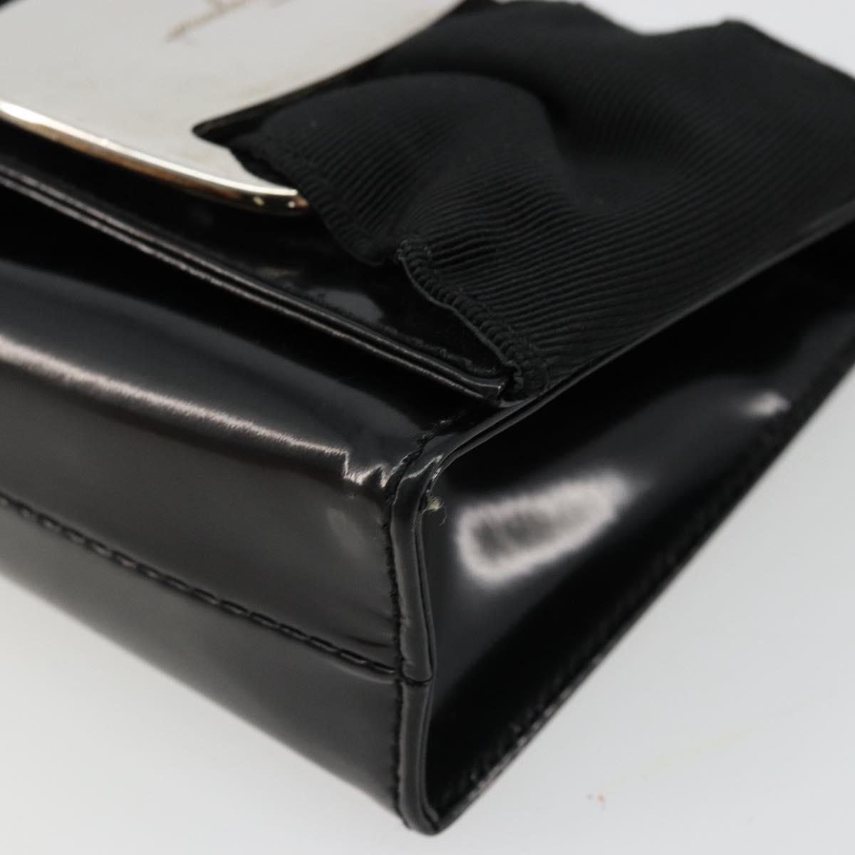 Salvatore Ferragamo Vara Ribbon Bag Patent Leather Black Silver Auth BA12606