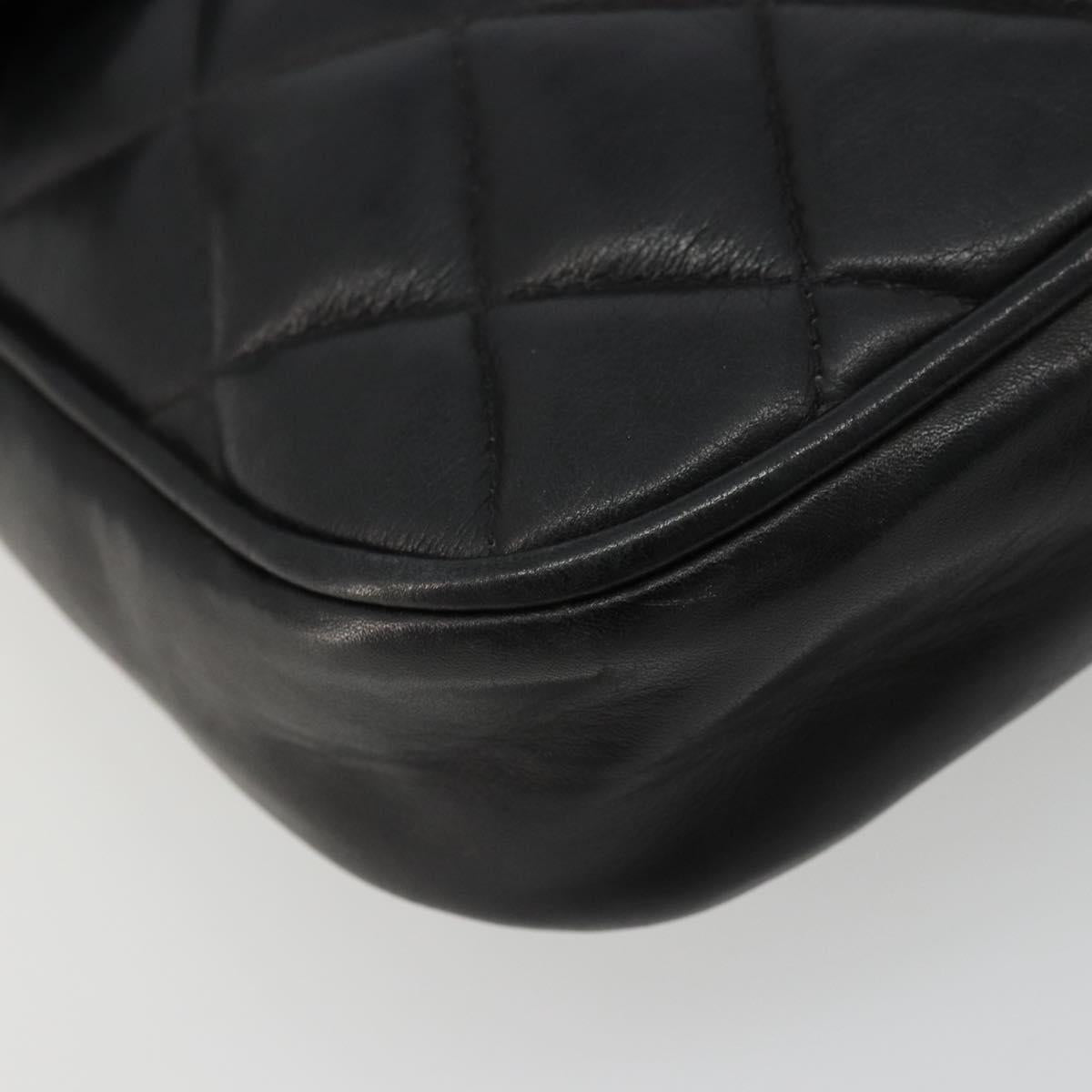 CHANEL Matelasse Chain Shoulder Bag Lamb Skin Black Gold CC Auth BA12607