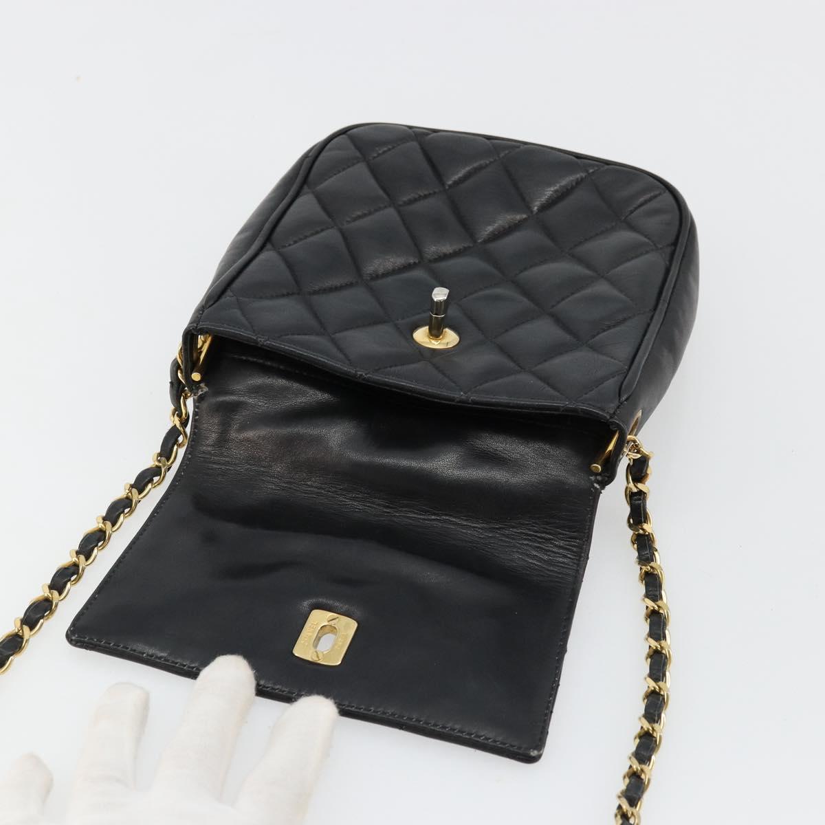 CHANEL Matelasse Chain Shoulder Bag Lamb Skin Black Gold CC Auth BA12607