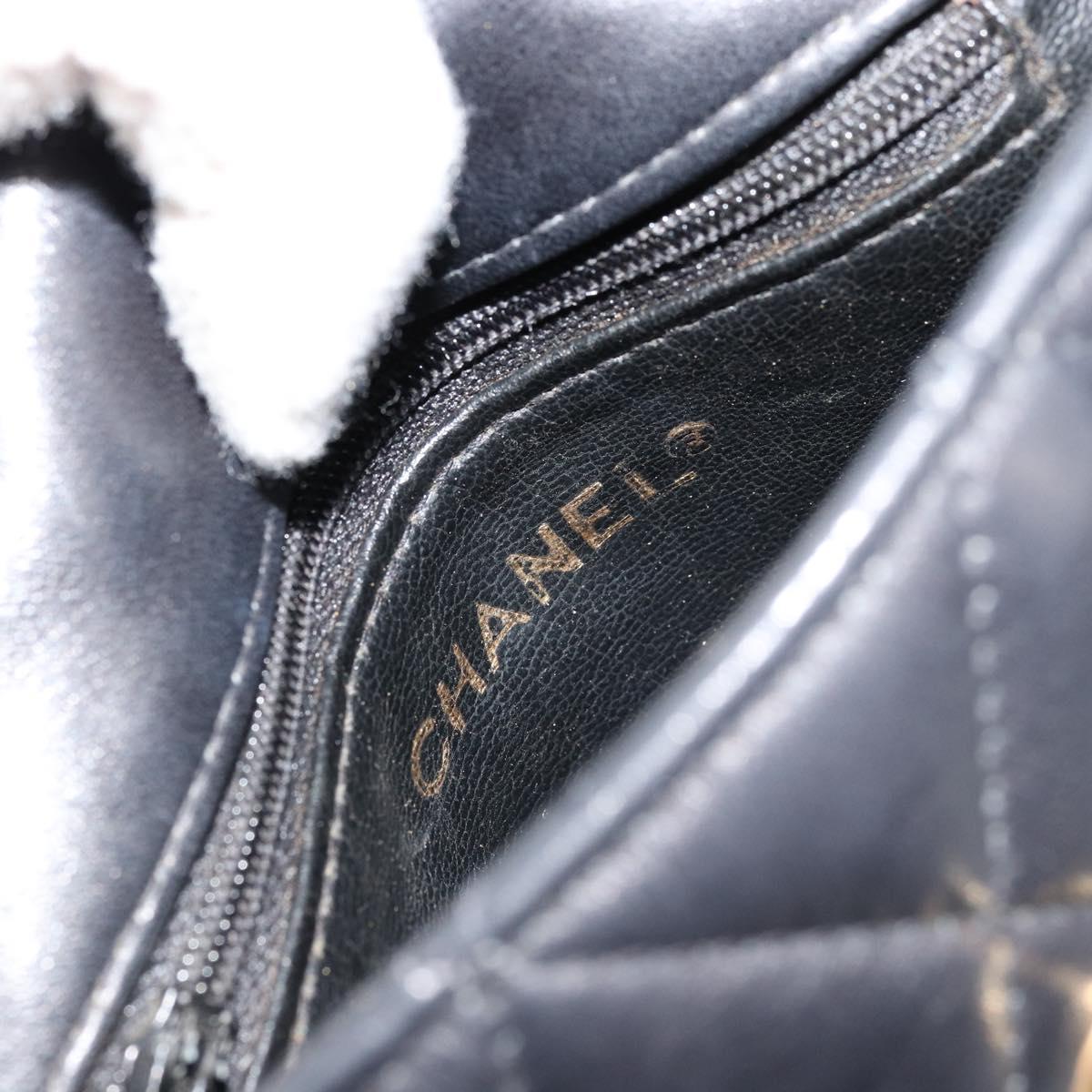 CHANEL Matelasse Chain Shoulder Bag Lamb Skin Black Gold CC Auth BA12607