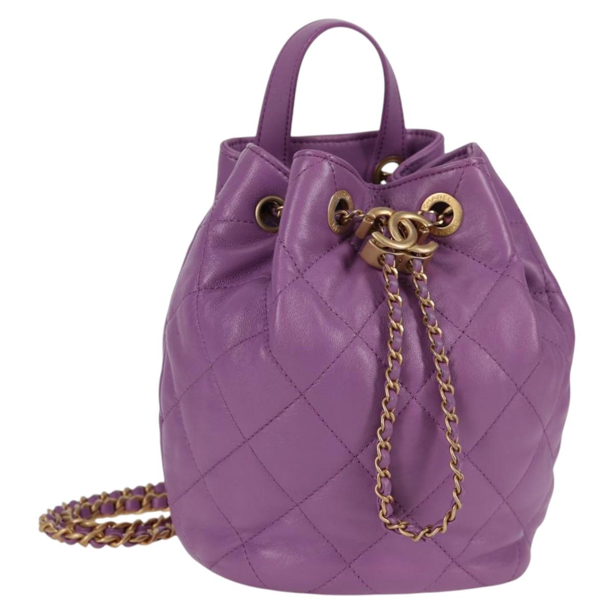 CHANEL Chain Matelasse Backpack Lamb Skin Purple CC Auth BA1260AM