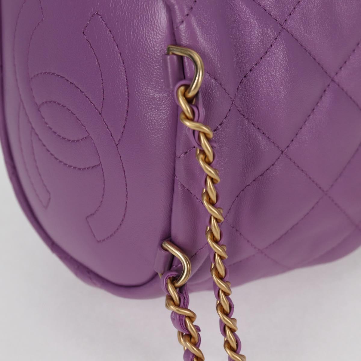 CHANEL Chain Matelasse Backpack Lamb Skin Purple CC Auth BA1260AM