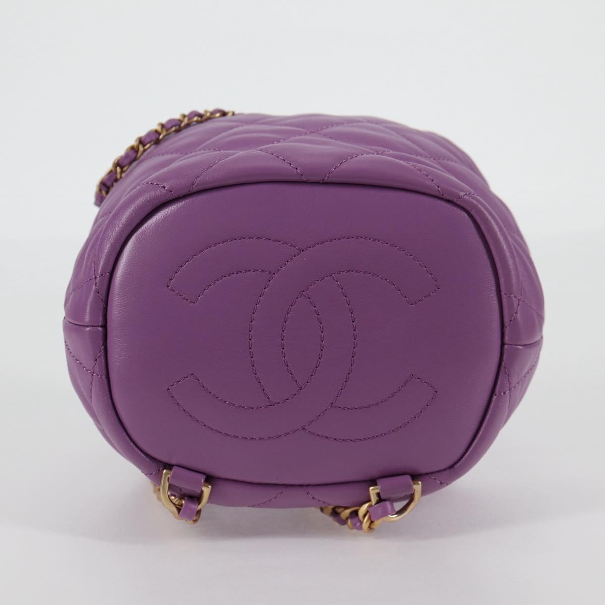 CHANEL Chain Matelasse Backpack Lamb Skin Purple CC Auth BA1260AM