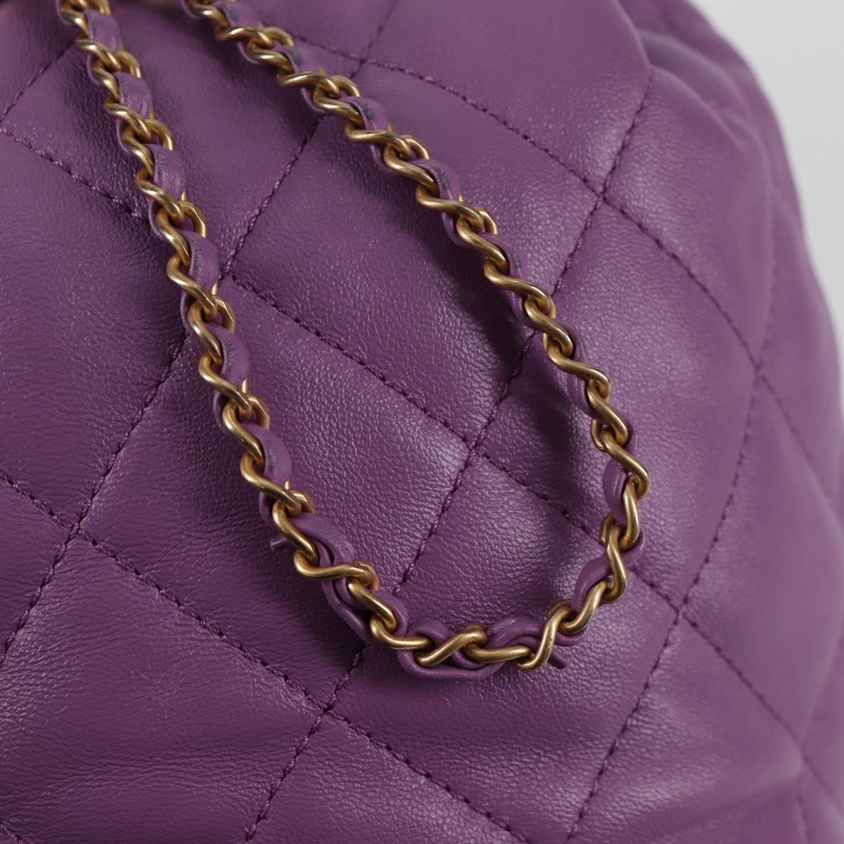 CHANEL Chain Matelasse Backpack Lamb Skin Purple CC Auth BA1260AM