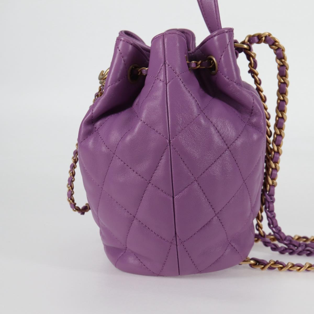 CHANEL Chain Matelasse Backpack Lamb Skin Purple CC Auth BA1260AM