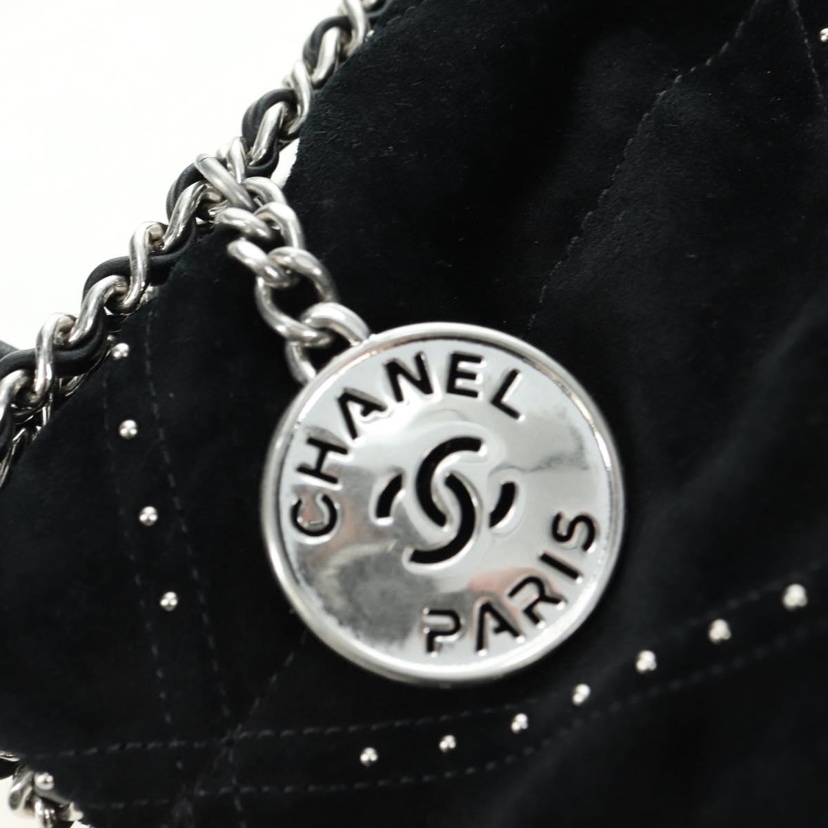 CHANEL 22 Drawstring Chain Shoulder Bag Suede Black Silver CC Auth BA12610SM