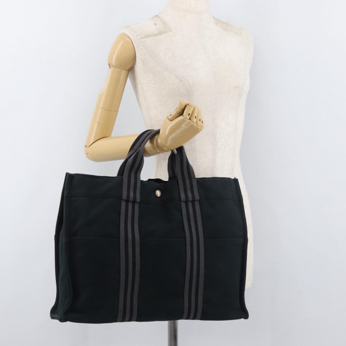 HERMES Fourre Tout MM Tote Bag cotton Black Silver Auth BA12637