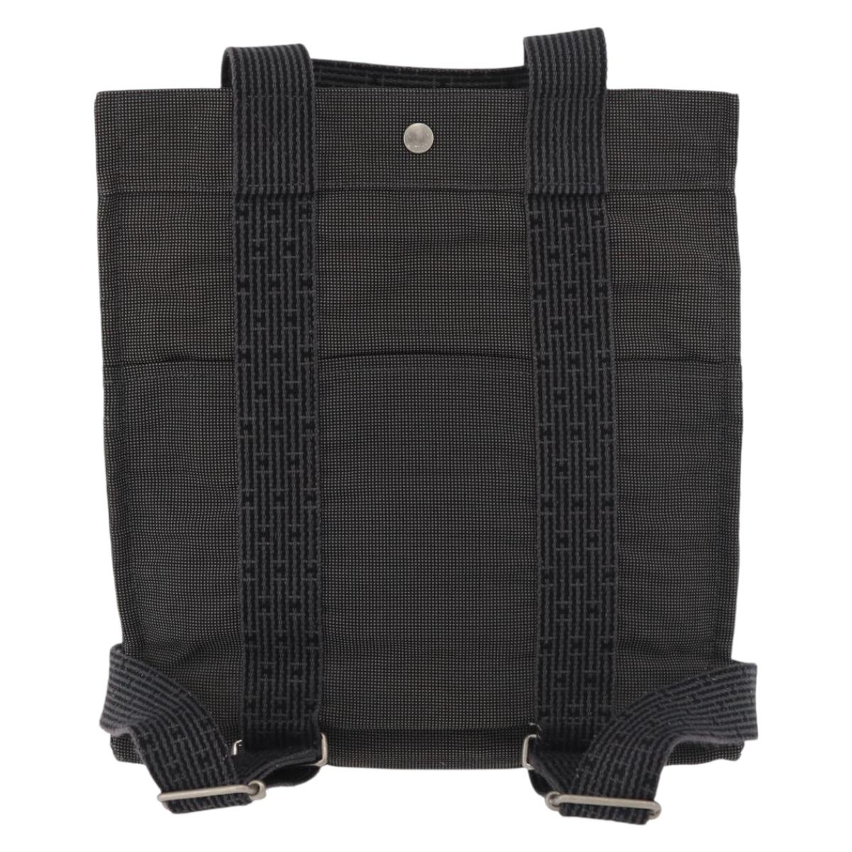 HERMES Her Line Backpack Canvas Gray Silver Auth BA12638A