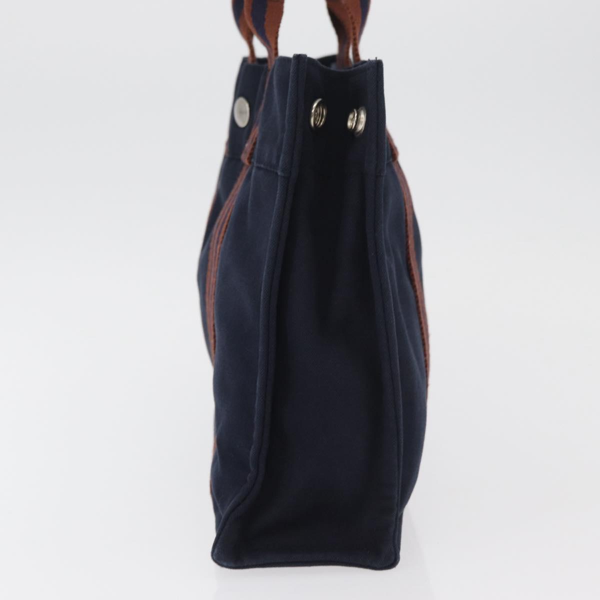HERMES Fourre Tout PM Hand Bag Canvas Brown Navy Auth BA12639A