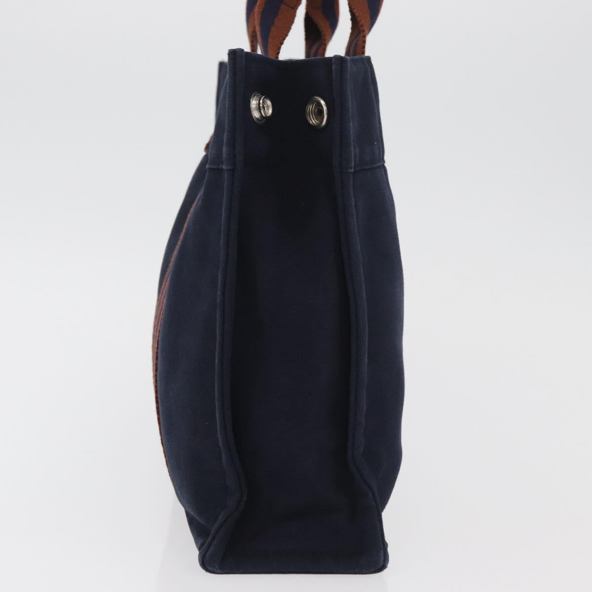 HERMES Fourre Tout PM Hand Bag Canvas Brown Navy Auth BA12639A