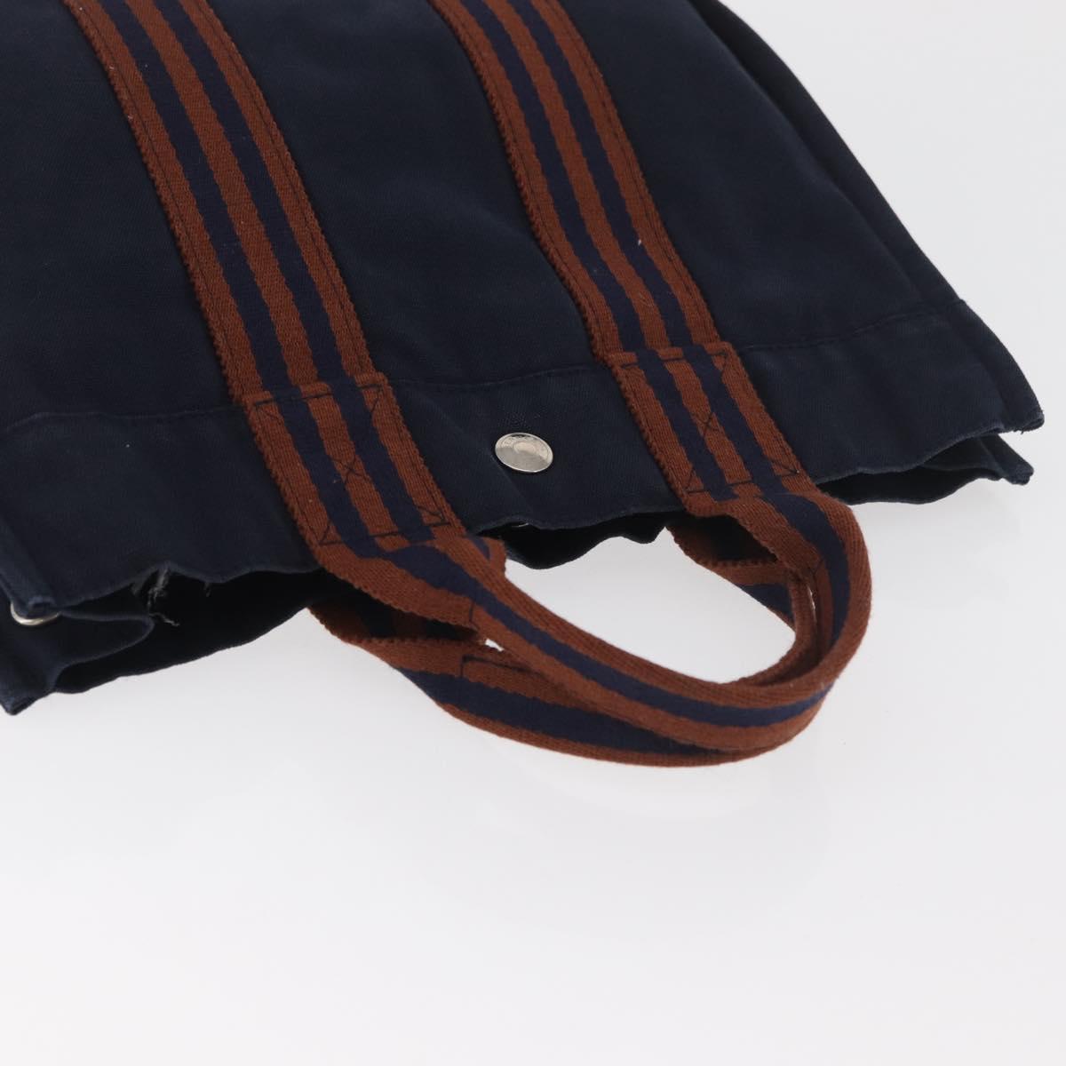 HERMES Fourre Tout PM Hand Bag Canvas Brown Navy Auth BA12639A