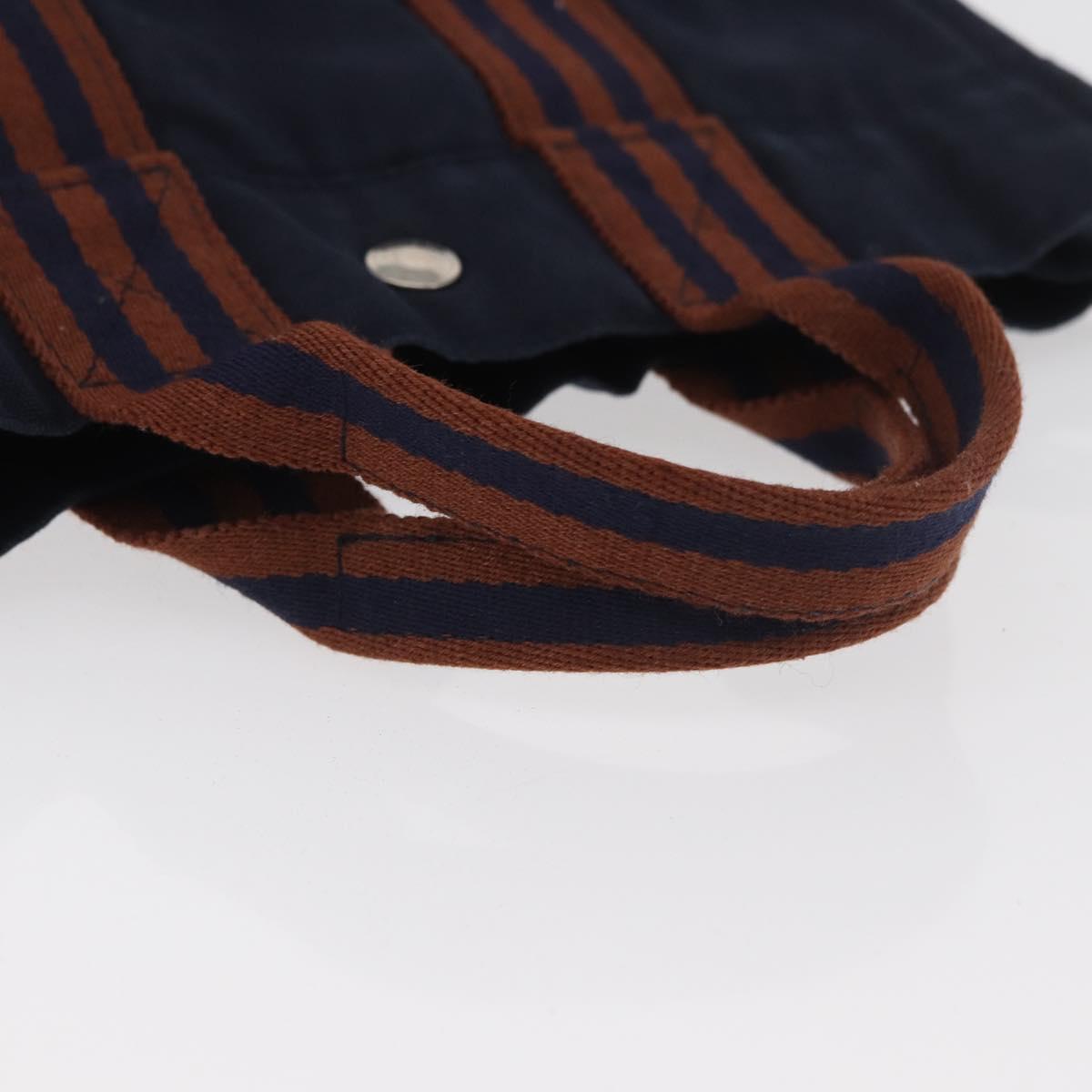 HERMES Fourre Tout PM Hand Bag Canvas Brown Navy Auth BA12639A