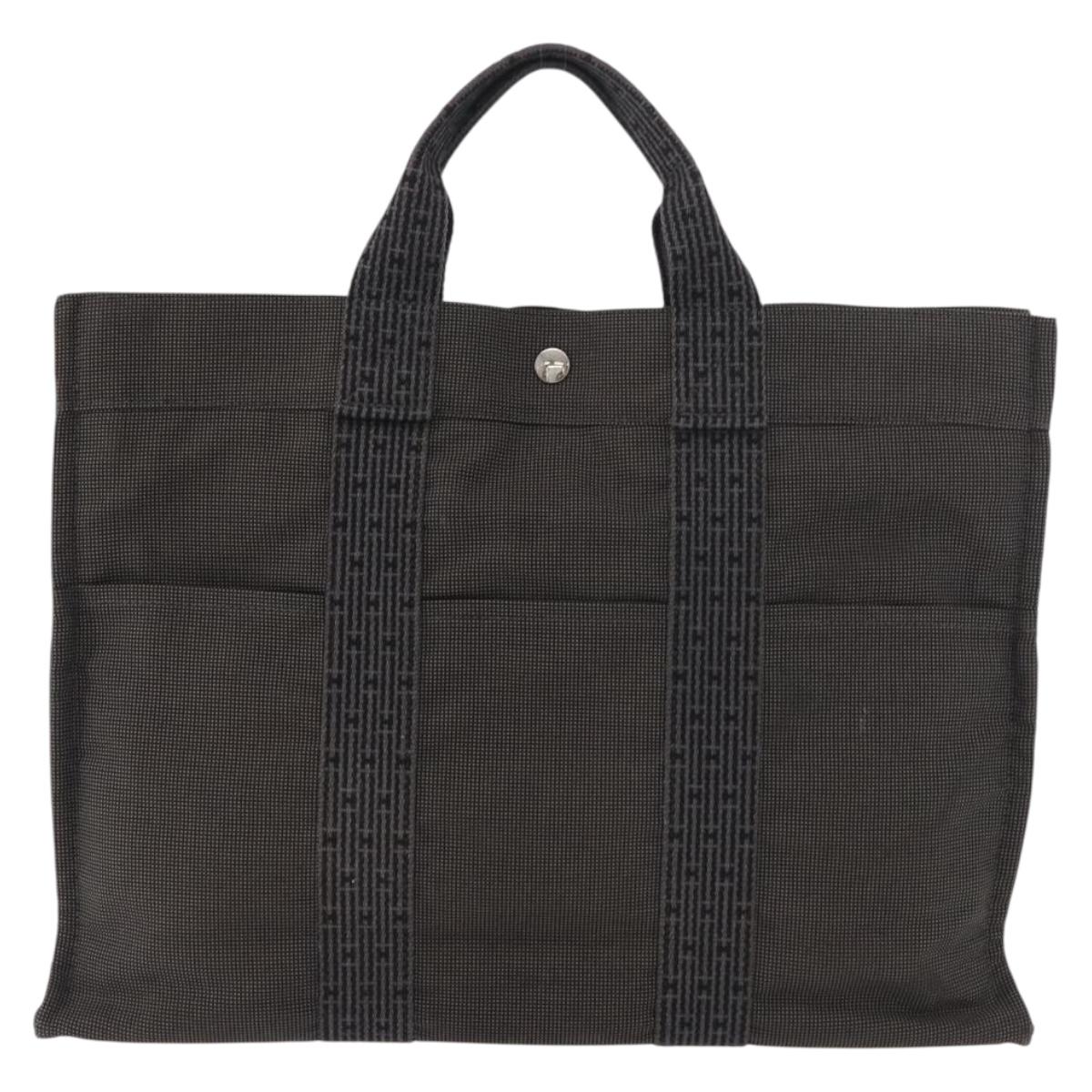 HERMES Her Line Tote Tote Bag Canvas Gray Silver Auth BA12645